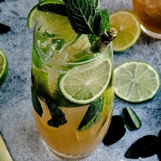 Orange Mojito: rum or vodka with orange and mint