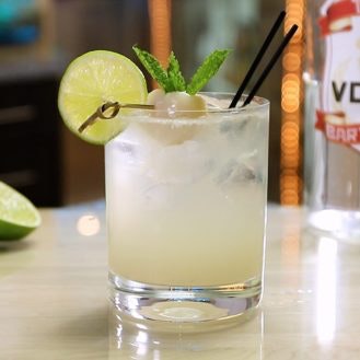 Lychee Lemon Martini: smooth vodka and soda over crushed ice