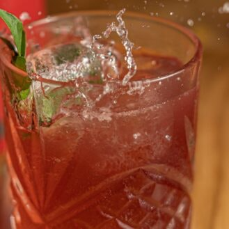 Whisky Peach Highball: Scotch, peach tea syrup and lime